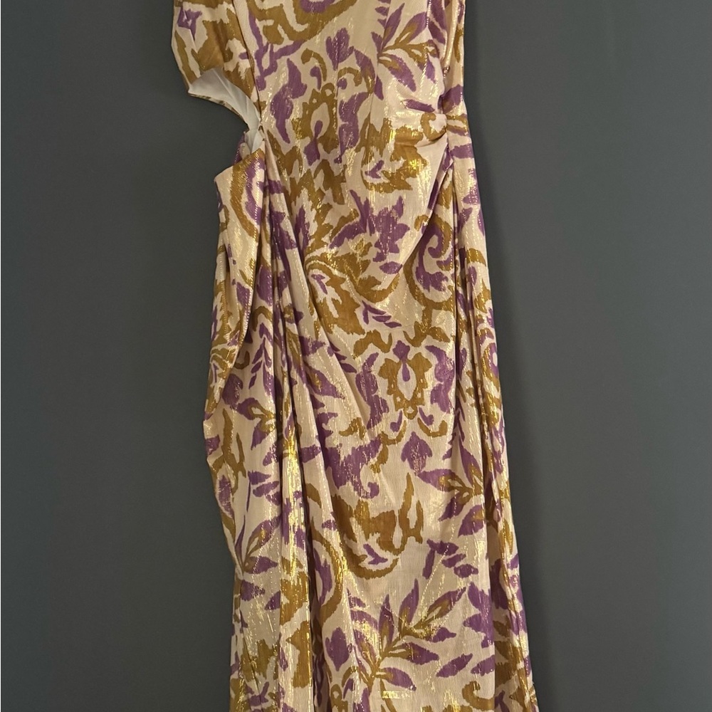 Zara One Shoulder Dress in Purple and Gold